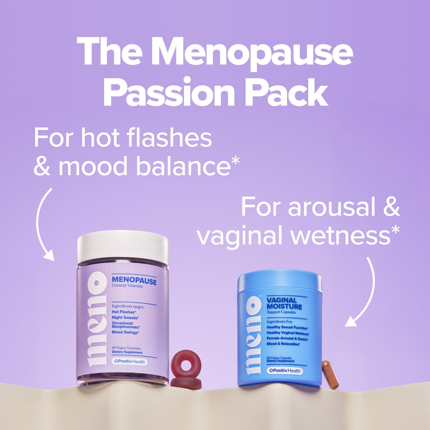O Positiv MENO Menopause Relief Vitamin Gummies for Hot Flashes, Night Sweats, and Mood Swings, 60 Count