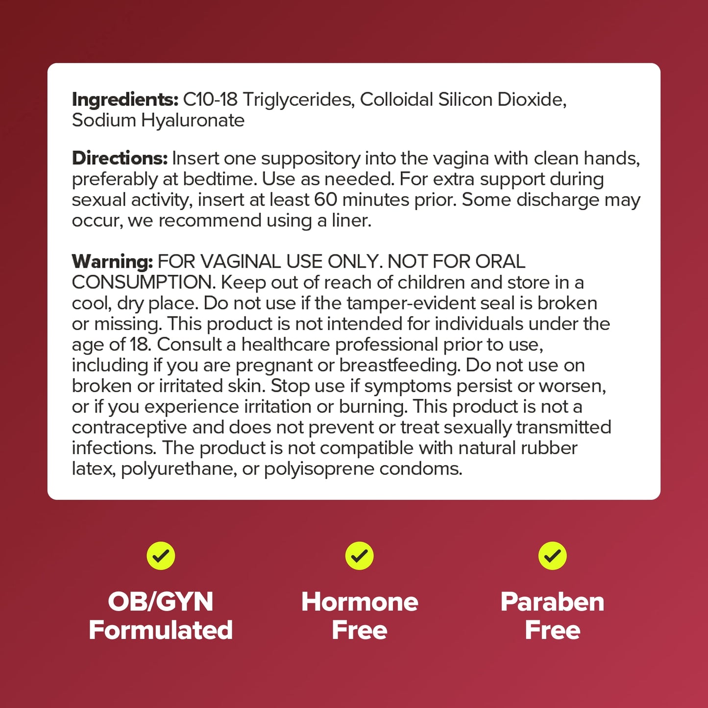 O Positiv URO Vaginal Moisture Suppository for Comfort with Hyaluronic Acid, 5 Count