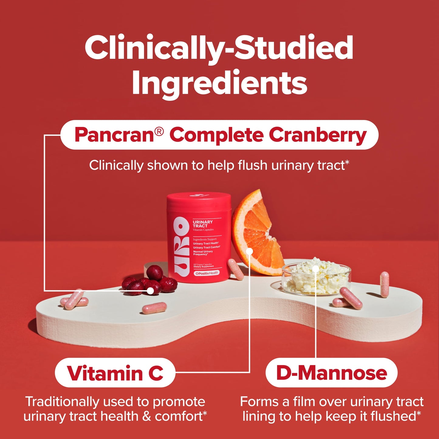 O Positiv URO Urinary Tract Health Vitamin Capsules with Cranberry and D-Mannose, 60 Count