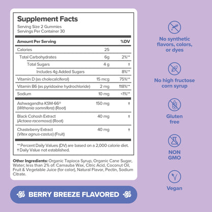 O Positiv MENO Menopause Relief Vitamin Gummies for Hot Flashes, Night Sweats, and Mood Swings, 60 Count