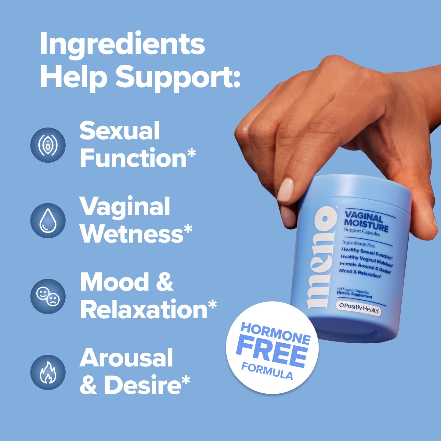O Positiv Meno Vaginal Moisturizer Supplement Capsules for Women, Hormone-Free Vaginal Dryness Relief, & Vaginal Moisture Support, 60 Count
