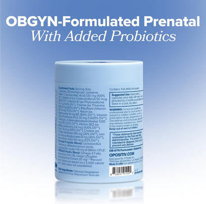 O Positiv PREGGO Prenatal + Probiotic Multivitamin Capsules – OBGYN-Formulated Advanced Prenatal with Folate, Choline, Omega-3s, Vitamins, Minerals & Probiotics – 30 Servings
