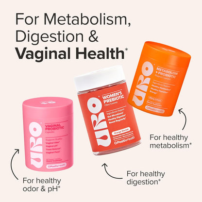 Happy Body Bundle – URO Vaginal Probiotic, URO Metabolism + Probiotic, URO Prebiotic Fiber – with V-Positiv Probiotic Blend, Green Coffee Bean Seed Extract & Chicory Root Fiber – 30 Servings