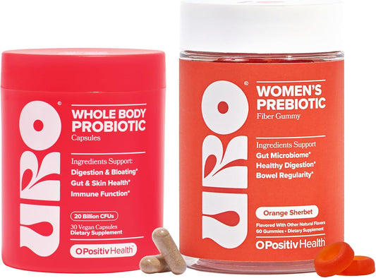 O Positiv Pre- & Probiotic Power Pack – URO Women’s Probiotic & URO Prebiotic Fiber – with 20B CFU of 10 Probiotic Strains, Digestive Botanicals & Chicory Root Fiber for Better Digestion & Gut Health