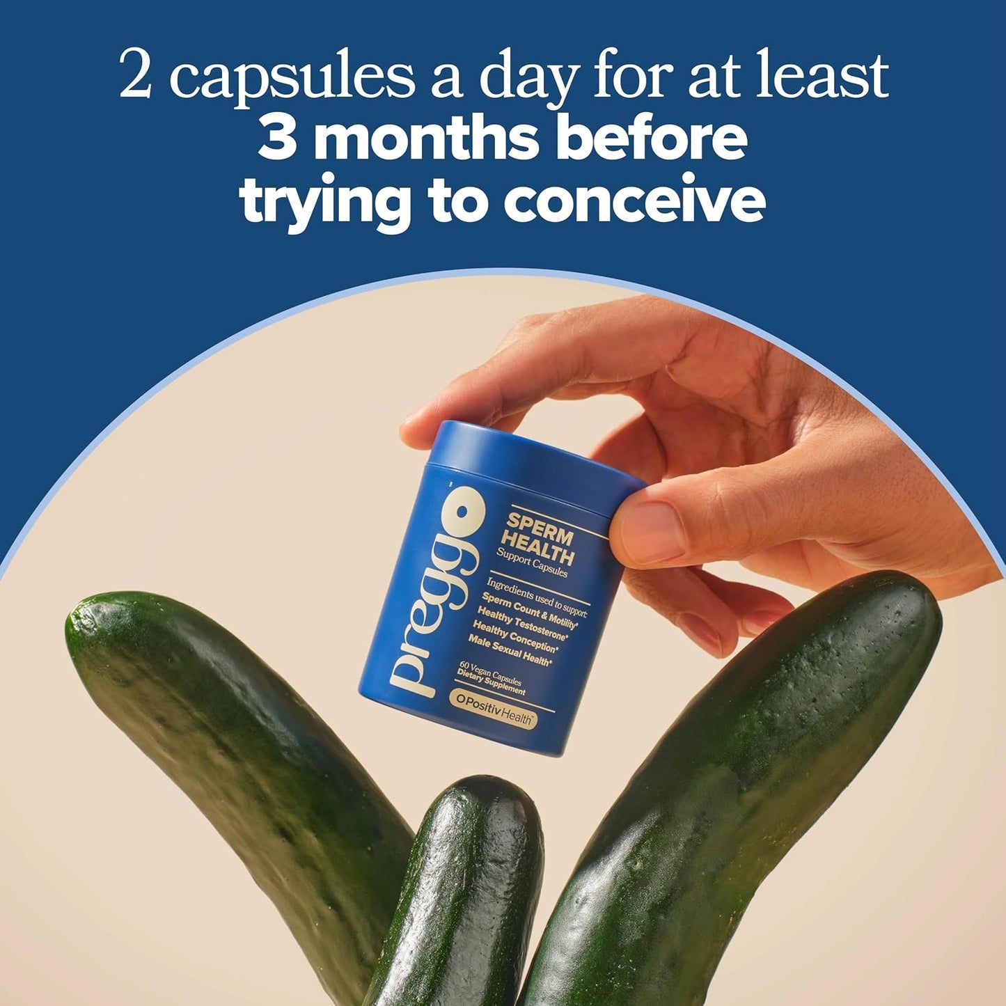 O Positiv Preggo Sperm Health Capsules for Men - OBGYN-Formulated for Improved Sperm Count & Motility with Tongkat Ali, NAC, Alpha Lipoic Acid – Male Reproductive Health, 60 Count (Pack of 1)