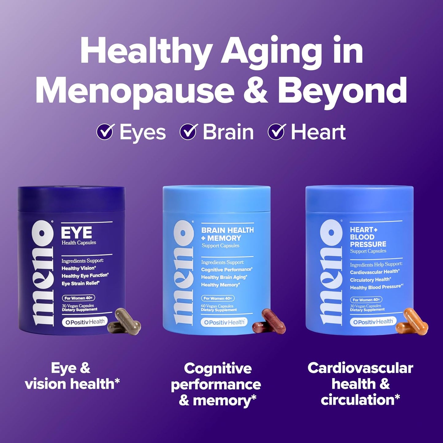 O Positiv MENO Eye Health Capsules – Daily Support for Eye Strain, Occasional Dryness & Healthy Tear Production – with Lutein, Zeaxanthin, Bilberry Extract, Vitamin A & Lycopene – 30 Servings