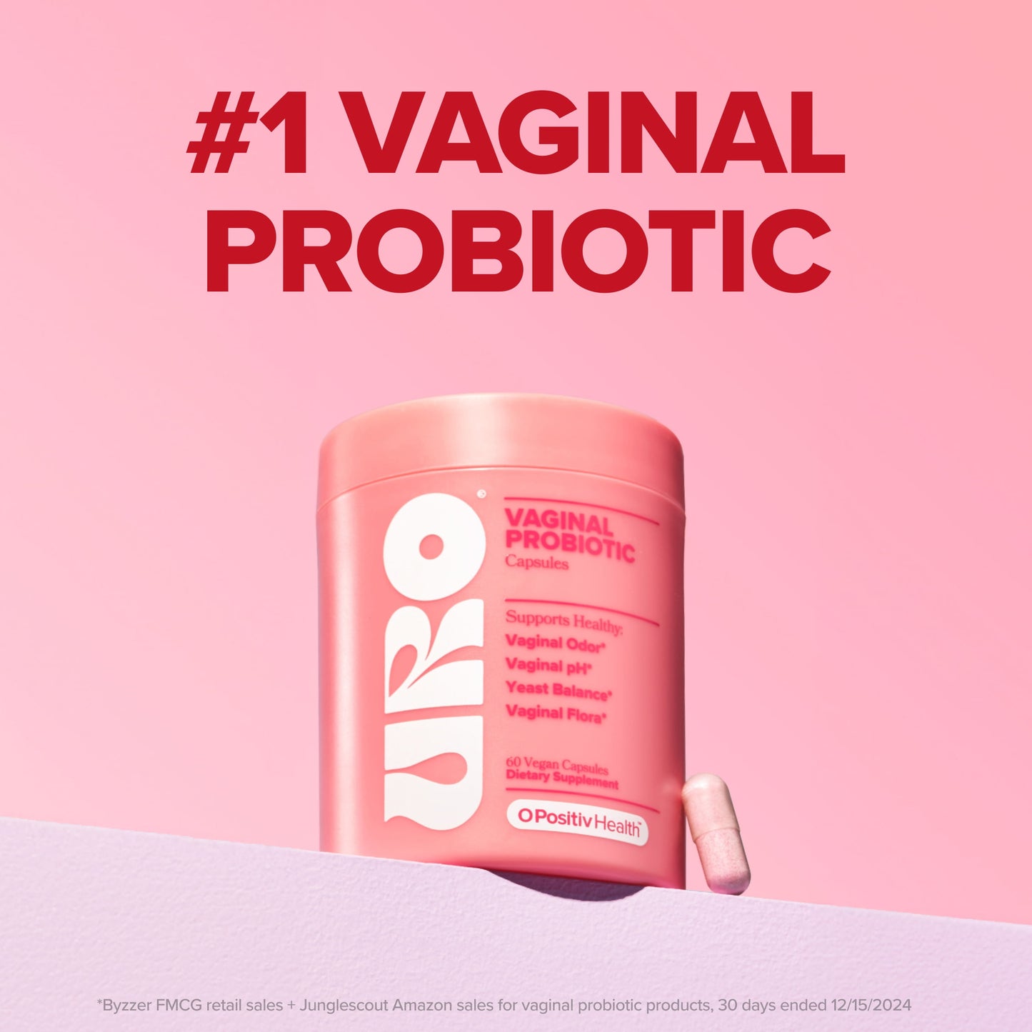 O Positiv URO Vaginal Probiotic Capsules for pH Balance, Vaginal Odor, and Vaginal Health Support, 60 Count