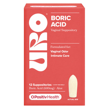 O Positiv URO Boric Acid Vaginal Suppository Capsules, Fast Odor Control + Intimate Care, 12 Count