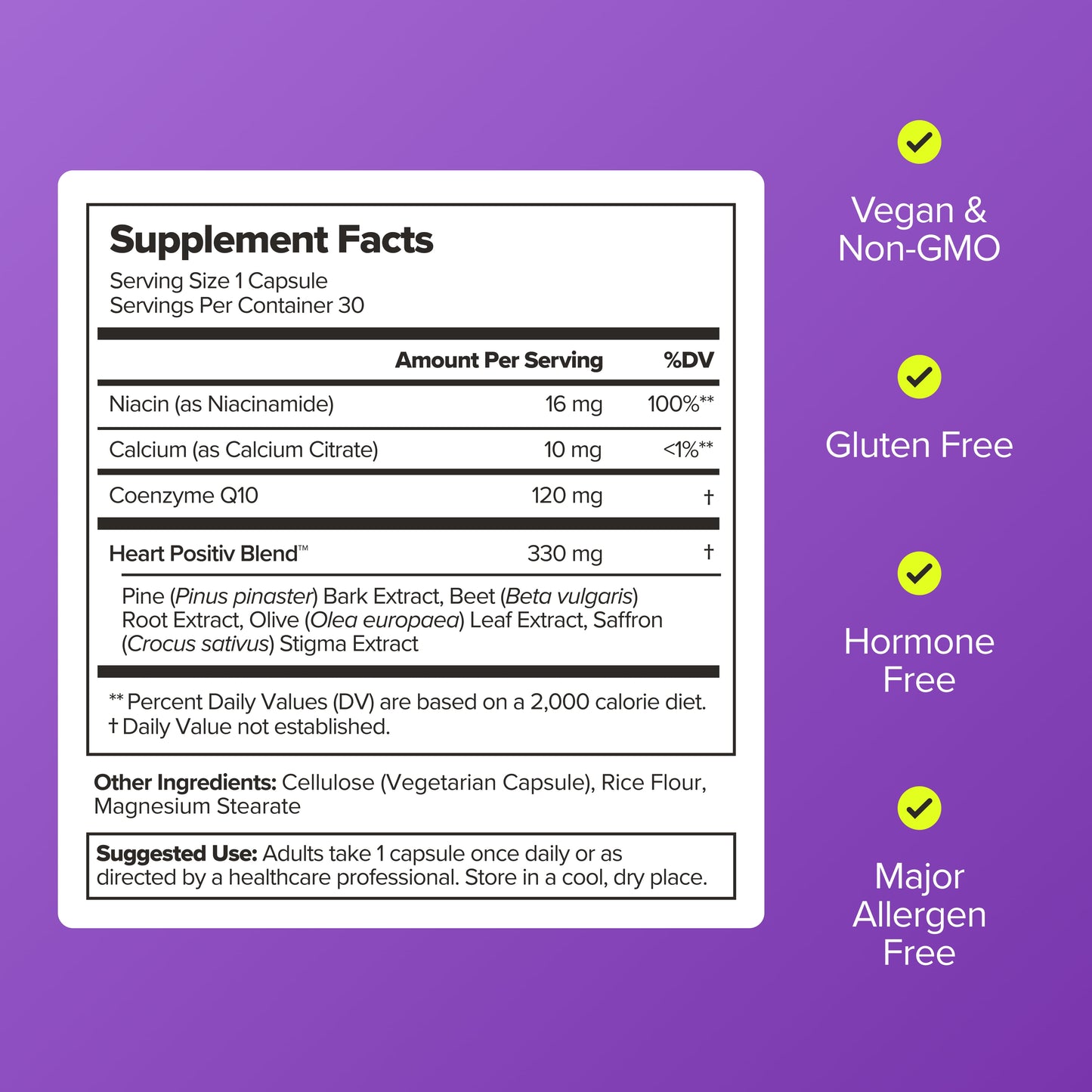 O Positiv MENO Heart + Blood Pressure Support Capsules for Cardiovascular Health, 30 Count
