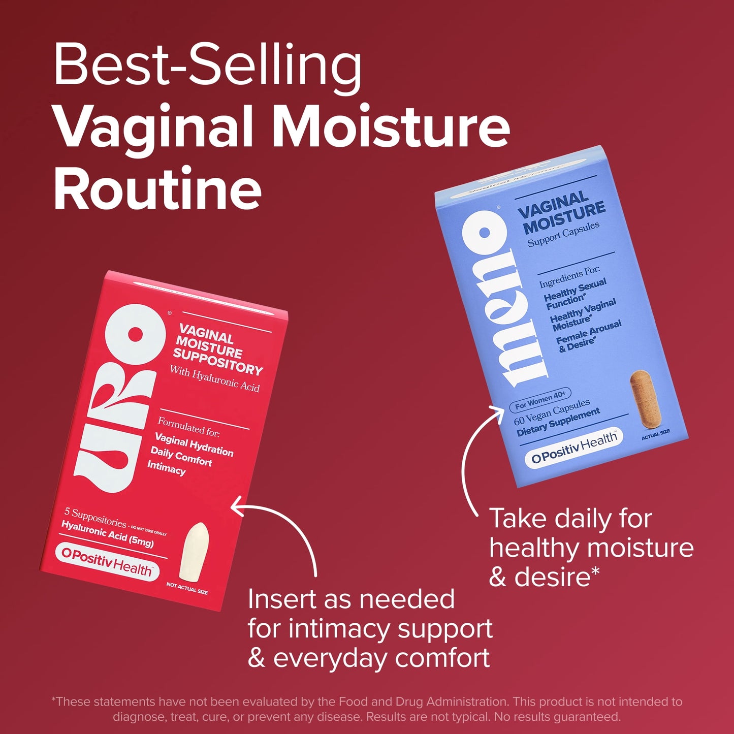 O Positiv URO Vaginal Moisture Suppository for Comfort with Hyaluronic Acid, 5 Count
