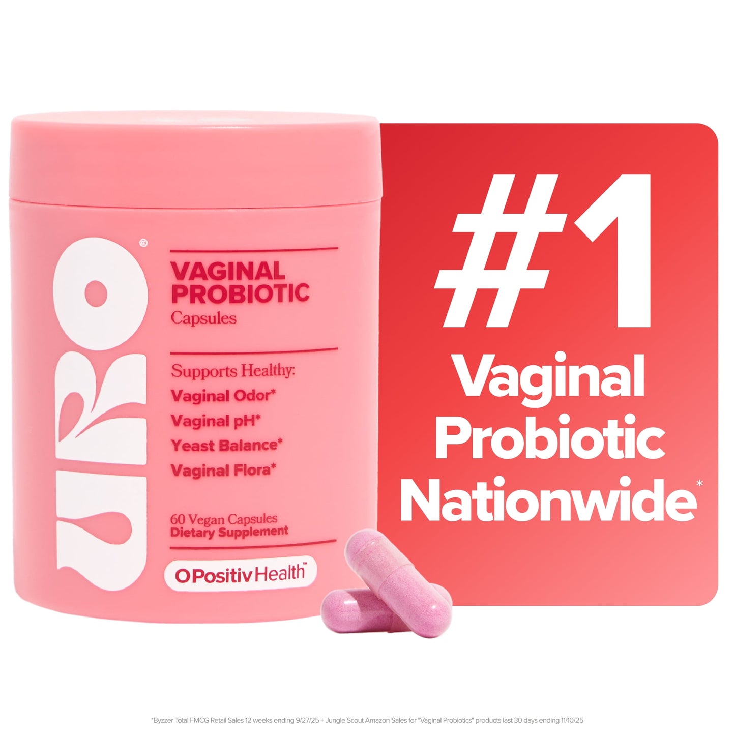 O Positiv URO Vaginal Probiotic Capsules for pH Balance, Vaginal Odor, and Vaginal Health Support, 60 Count