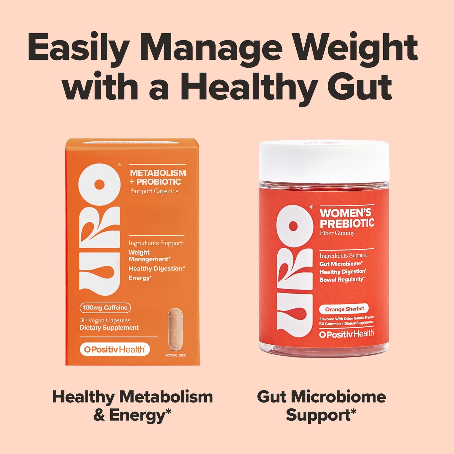 O Positiv URO Metabolism + Probiotic Capsules for Weight Management, Appetite Control & Energy, 30 Count