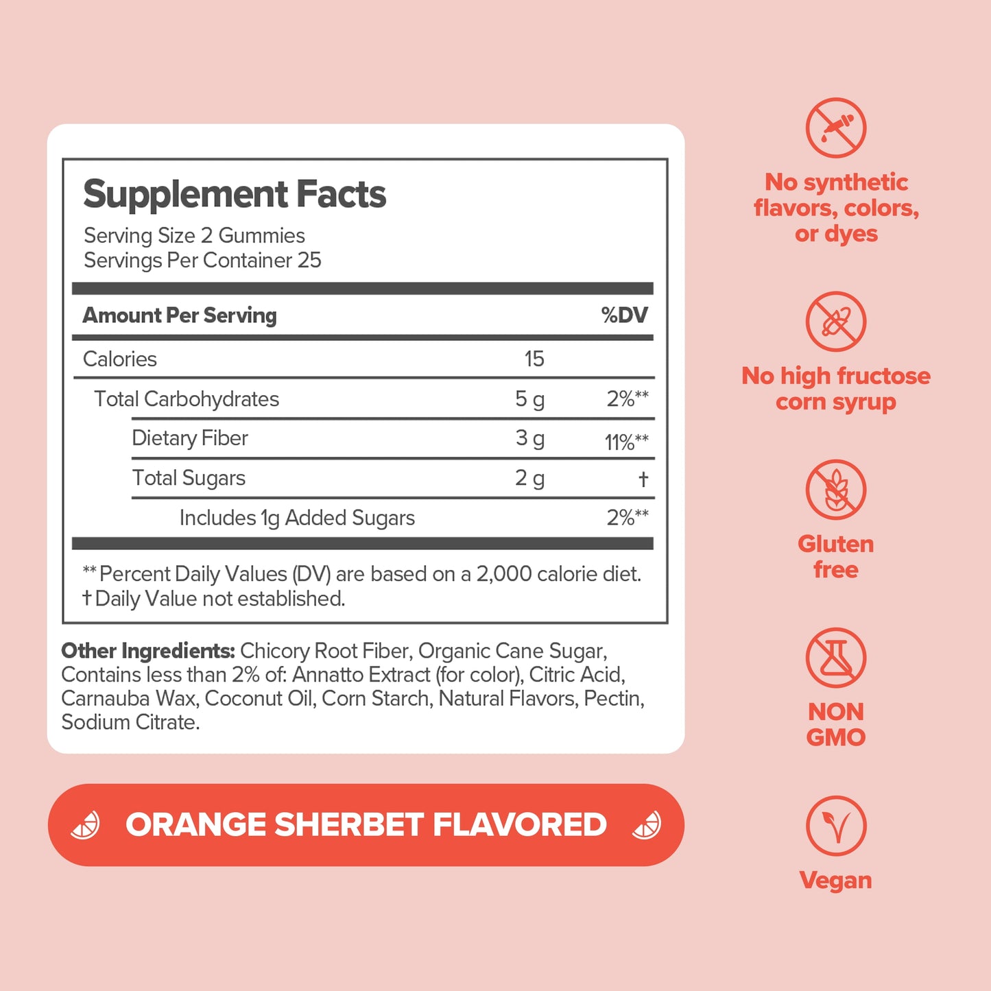 O Positiv URO Prebiotic Fiber Gummies for Digestive Gut Health and Regularity, Orange Sherbet, 50 Count